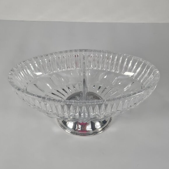 Towle Crystal William Adams Silver Plate Cut Divided 8" Oval Bowl Divided Dish - Picture 1 of 11